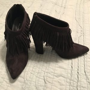 Black suede fringe boots